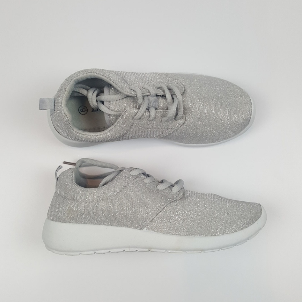 Silver Shimmer Lace Up Sneaker Flat {Lucita} | 6
